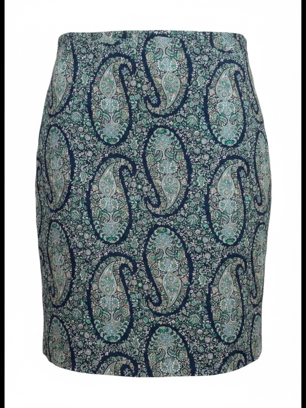 J. Crew Navy & Teal Paisley Pencil Skirt